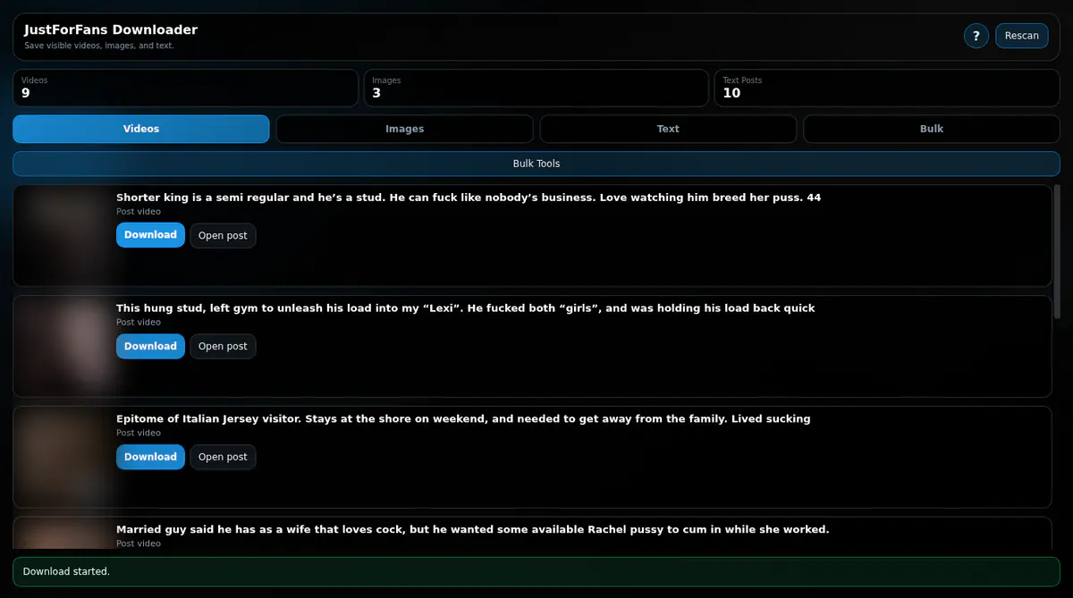 Justforfans Video Downloader browser extension screenshot 3
